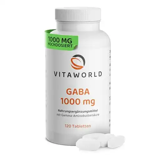 GABA-Kapseln von Vita World mit 1000 mg pro Tag (120 vegane Tabletten)
