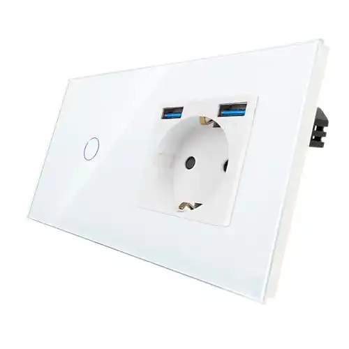 Steckdosen-Lichtschalter CNBINGO Touch mit Schuko-Steckdose und USB-Ports