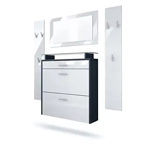 Vladon Flurgarderobe Malea mit Hängeschuhschrank, Wandspiegel und Garderobenpaneelen