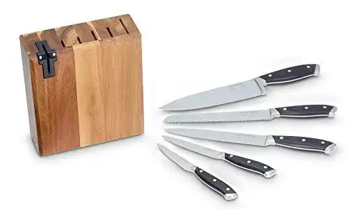 Echtwerk Messerblock mit Küchenmesser-Set aus Akazienholz