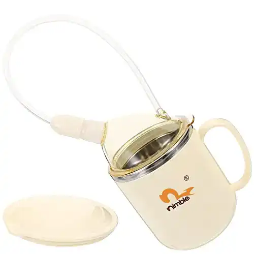 Schnabeltasse für Senioren aus Edelstahl mit Deckel und Strohhalm