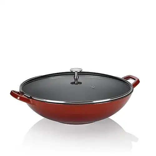 Kela Wok Calido aus Gusseisen mit Glasdeckel, 36 cm Durchmesser, 4 L