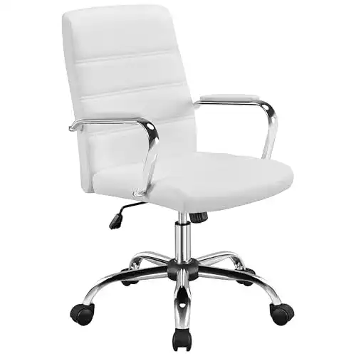 Yaheetech Weißer Ergonomischer Bürostuhl mit Armlehnen und Wippfunktion