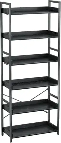 Holzregal Rolanstar mit 6 Ebenen und 4 Haken, Standregal im Industriestil