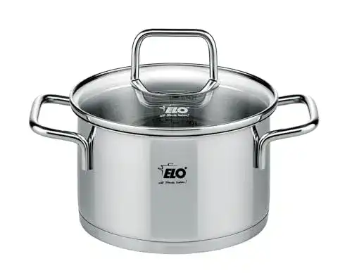 Elo 7241426 Edelstahl Kochtopf mit Glasdeckel, 1,2 l, für alle Herdarten