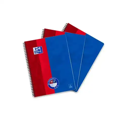 Collegeblock Oxford Duo A4 kariert und liniert, 80 Blatt, rot/blau, 3 Stück