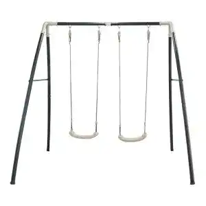 Doppelschaukel AXI aus Metall in Anthrazit und Creme für den Garten