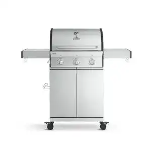 Burnhard Gasgrill 3-Brenner Edelstahl-Grillwagen mit klappbaren Seitentischen