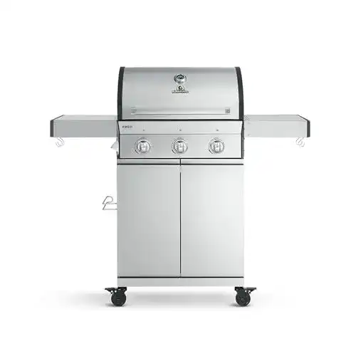 Burnhard Gasgrill 3-Brenner Edelstahl-Grillwagen mit klappbaren Seitentischen