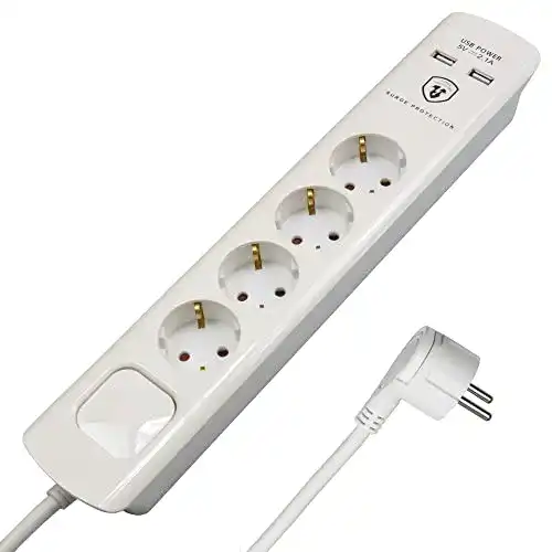 Steckdosenleiste Feintech MD000433 mit 4-fach Steckdosen und USB-Ladegerät