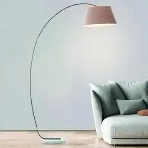 Bogenlampe Lightbox Stehlampe mit Stoffschirm in Taupe – 196 cm