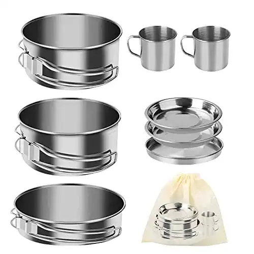 Camping Kochgeschirr aus Edelstahl HIKPEED 8-teiliges Set