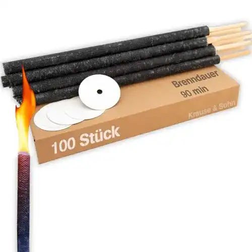 Wachsfackeln von Krause & Sohn, 100 Stück, 90 Minuten Brennzeit für Lagerfeuer