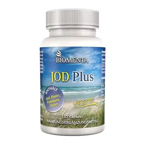 Jodtabletten von BIOMENTA Jod Plus mit 120 hochdosierten Kapseln