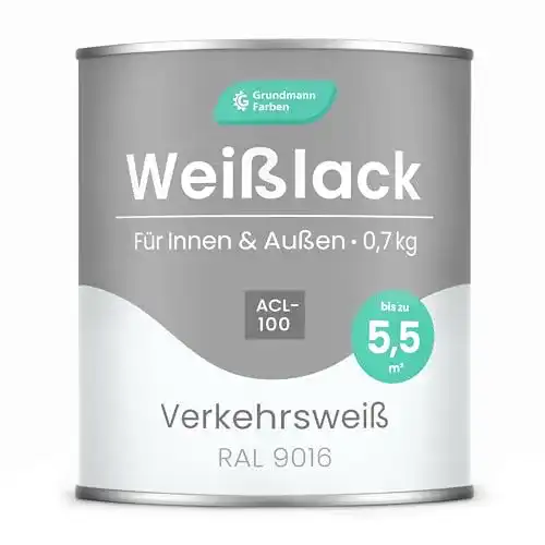 Weißlack von Grundmann Farben – 0,7 kg seidenmatt für Innen- und Außenanwendungen