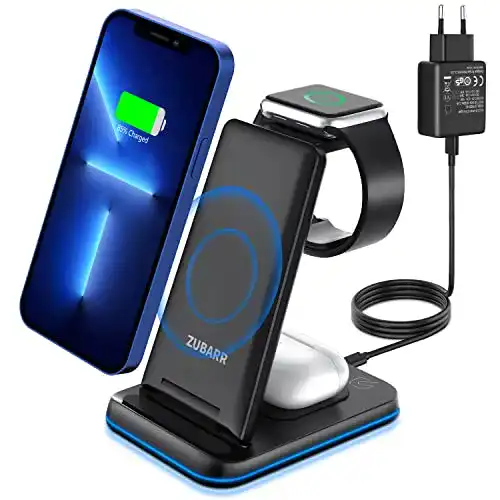 Faltbare kabellose iPhone Ladestation ZUBARR 3 in 1 für Apple und Samsung