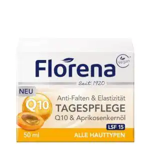 Q10-Creme von Beiersdorf Florena – Anti-Falten Tagespflege mit Aprikosenkernöl