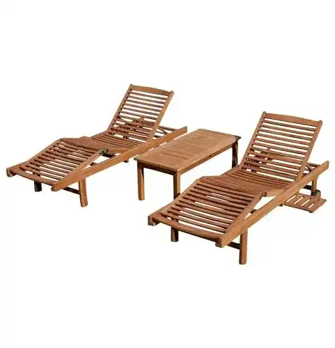 Teak Sonnenliege Set mit Beistelltisch für Garten und Terrasse