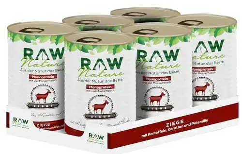 Nassfutter für Hunde mit hohem Fleischanteil – RAW Nature Ziege Pur 6x400g