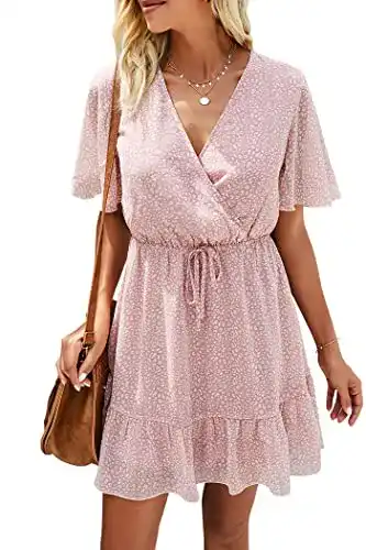 Sommerkleid Awemeal Damen Kurz Boho Strandkleid mit Gürtel