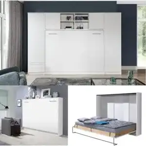 Schrankbett QMM Wandbett horizontal 140×200 mit Schränken