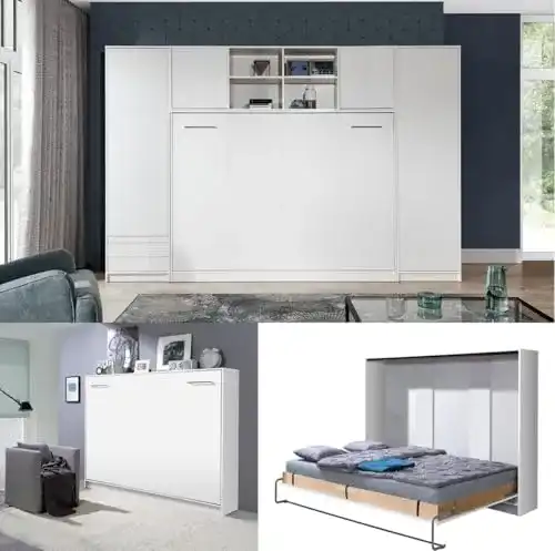 Schrankbett QMM Wandbett horizontal 140×200 mit Schränken