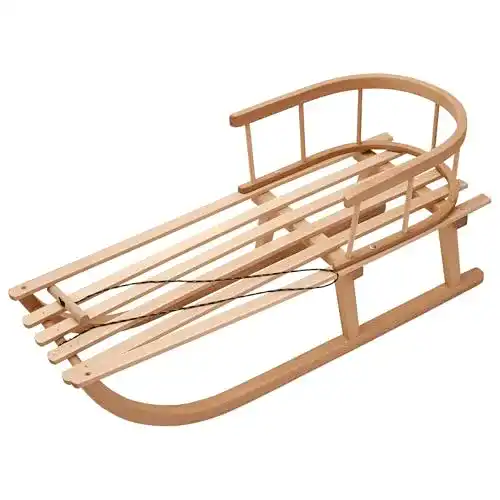 Schlitten mit Lehne für Kinder – Davos Holzschlitten mit Horn und Rückenlehne