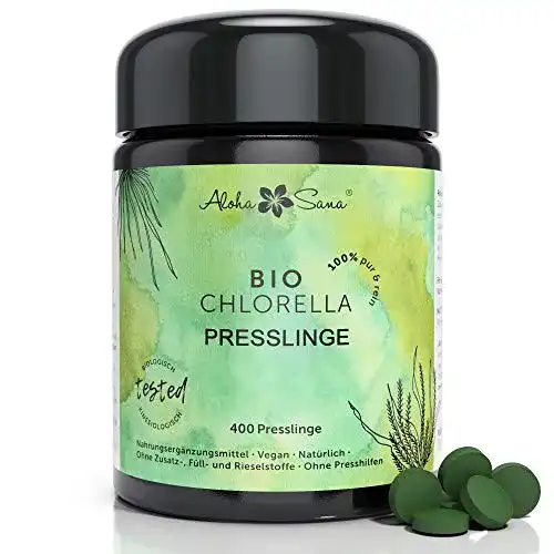 Bio-Chlorella Aloha Sana Chlorella Presslinge 400 mg im Ultraviolettglas