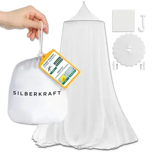 Moskitonetz für Bett von Silberkraft XXL mit Reißverschluss und Klebehaken