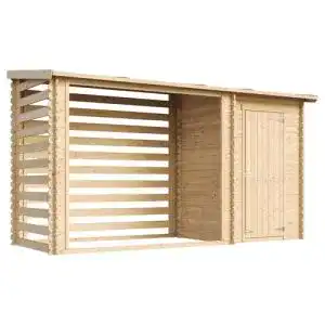 Holzunterstand Timbela M205 Geräteschuppen mit Brennholzregal