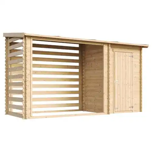 Holzunterstand Timbela M205 Geräteschuppen mit Brennholzregal