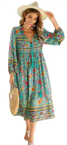 Boho-Kleid R.vivimos Damen Casual mit Bohemien Druck und Krawatte
