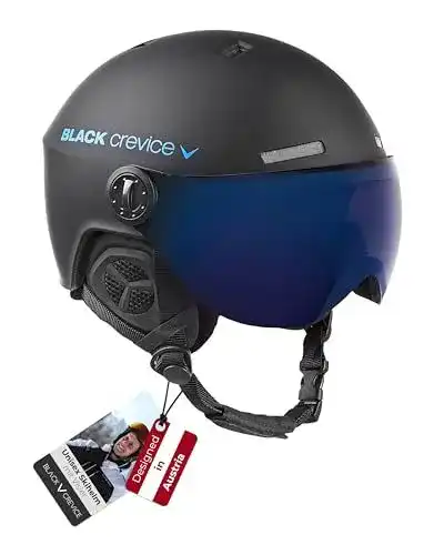 Skihelm mit Visier von Black Crevice, Modell Gstaad, BCR143921, schwarz/blau