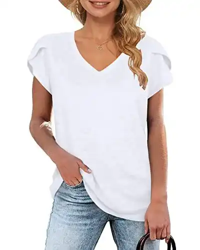 Weißes Damen T-Shirt mit V-Ausschnitt und kurzen Ärmeln von Wneedu