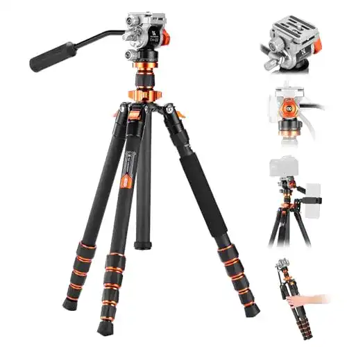 K&F Concept Carbon Stativ 173cm mit Videokopf und Einbeinstativ