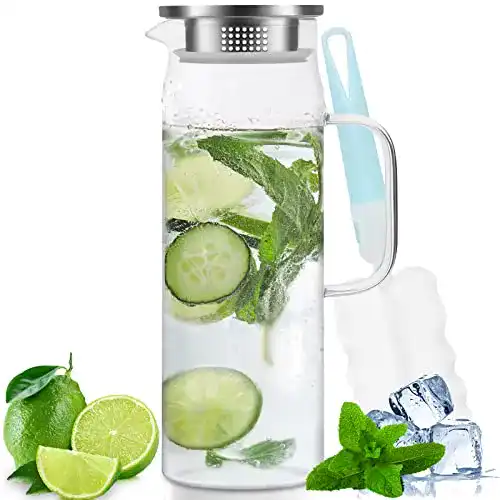 Wasserkaraffe Miudeco, 1,5 Liter, Glaskrug für Wasser und Getränke