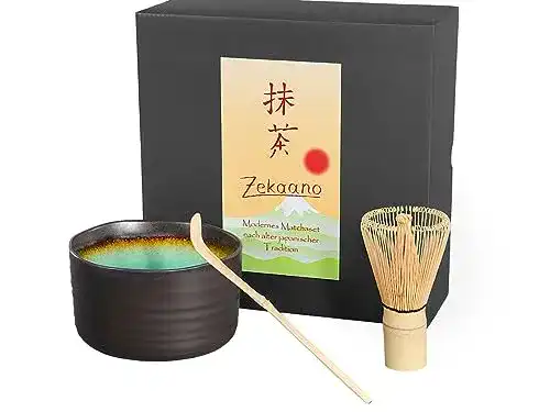 Matcha-Besen Set Aricola 3-teilig in Anthrazit und Türkis