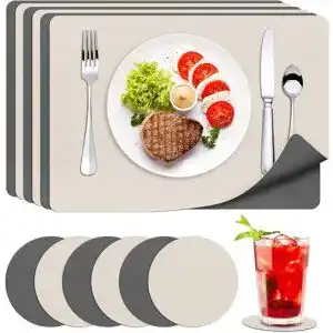 Tischsets aus Leder im 6er Set, abwaschbare Platzsets für Tischdekoration