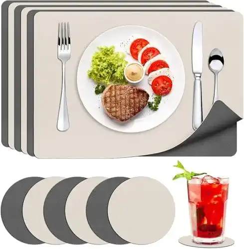 Tischsets aus Leder im 6er Set, abwaschbare Platzsets für Tischdekoration