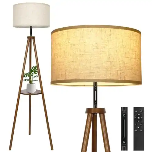 Stehlampe Outon Holz Dreibein mit Dimmfunktion und Fernbedienung