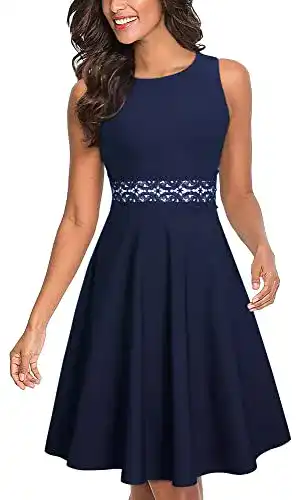 Abendkleid HOMEYEE Damen Vintage Rundhalsausschnitt in Dunkelblau