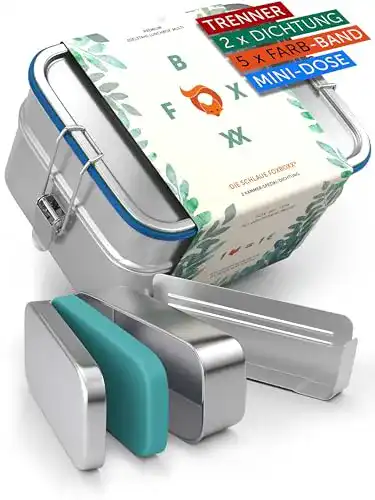 Edelstahl Brotdose Foxboxx Premium Multi 1550ml mit Trenner und MiniBox
