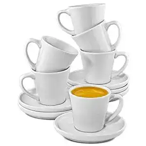 Espressotassen Set Cosumy Weiß Keramik 6 Stück mit Untertassen