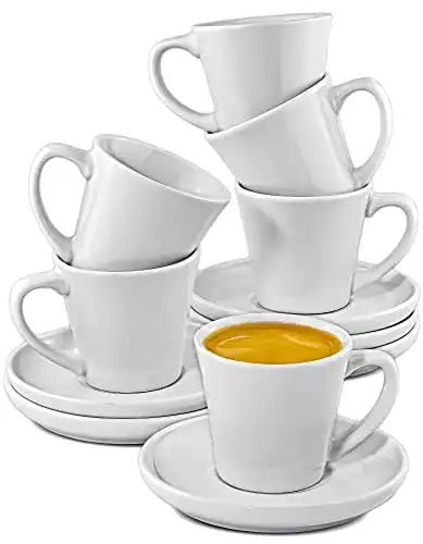 Espressotassen Set Cosumy Weiß Keramik 6 Stück mit Untertassen