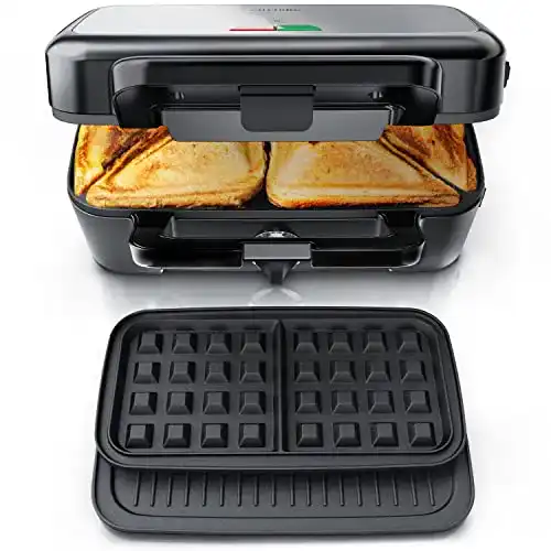 Arendo 3-in-1 Sandwichmaker und Waffeleisen mit austauschbaren Platten