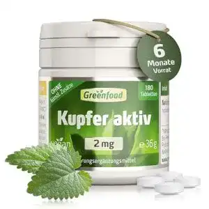 Kupfer Tabletten von Greenfood, hochdosiert 2mg, 180 Stück