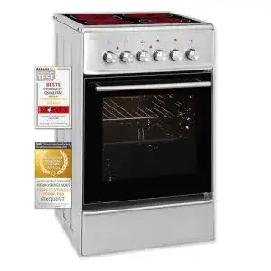 Induktionsstandherd Exquisit ECM 8-4.1 BZ Inox mit 4 Kochplatten und Backofen