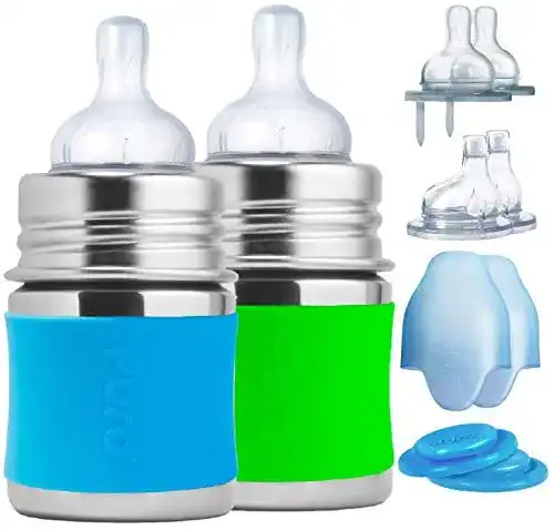 Pura Trinkflasche Babyflasche aus Edelstahl mit Silikondüsen