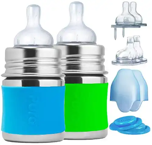Pura Trinkflasche Babyflasche aus Edelstahl mit Silikondüsen