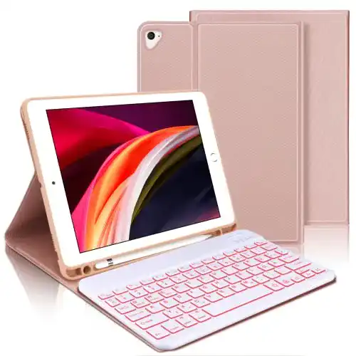 Iveoppe Tastatur für iPad 6. Generation – Hülle mit Hintergrundbeleuchtung